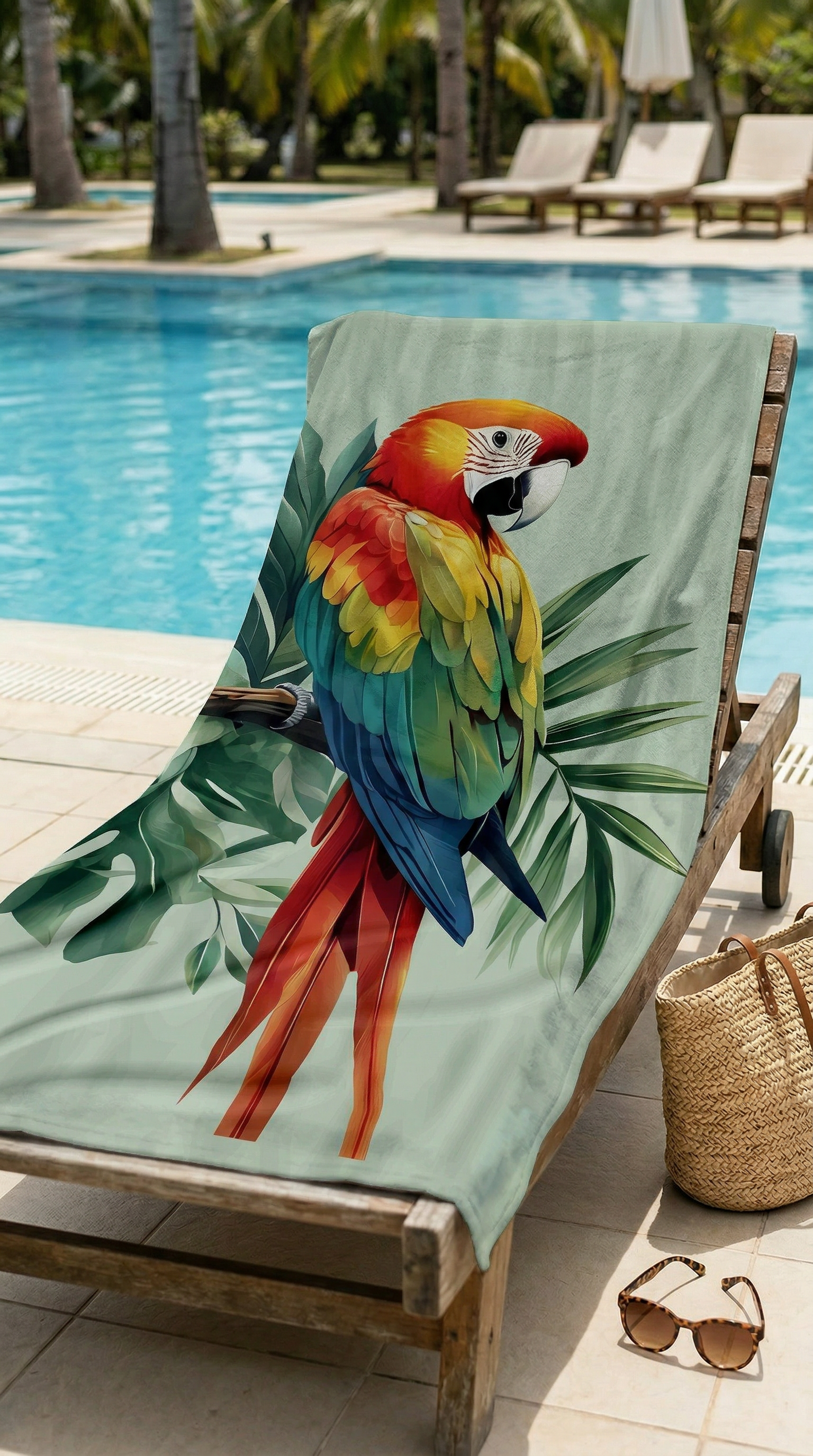 Renkli Kuş Desenli Yüksek Su Emici 70x150cm Plaj Havlusu