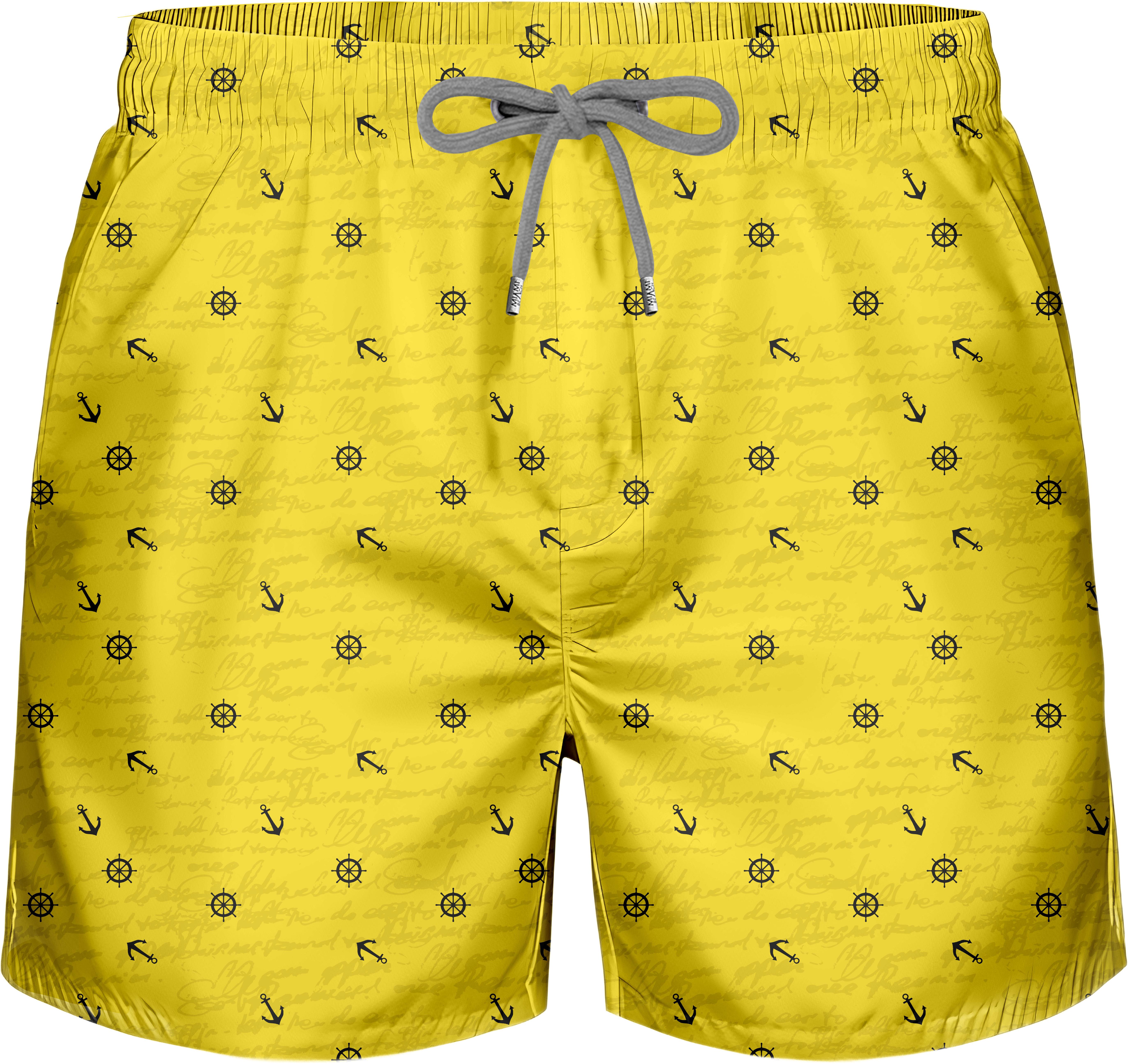 Marin Çapa Desenli Sarı Standart Boy Erkek Mayo Deniz ve Havuz Şortu