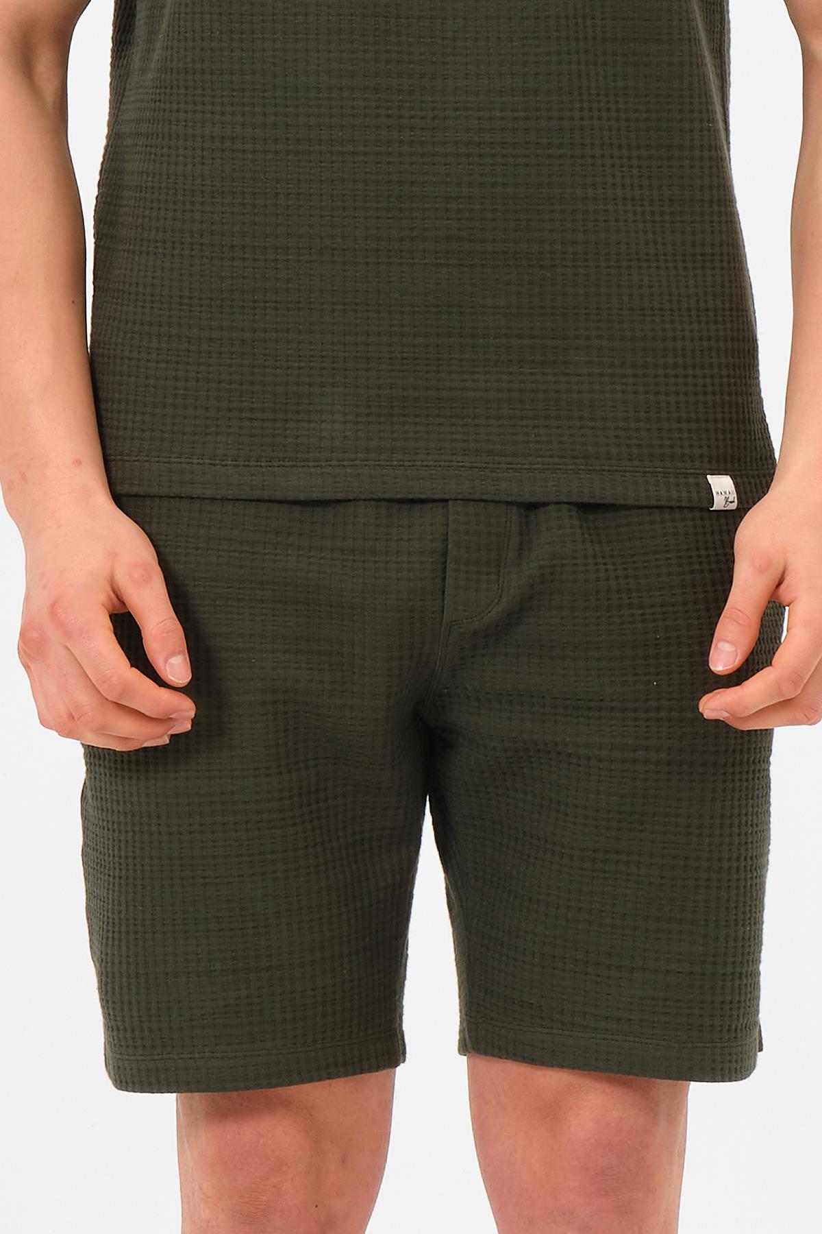 Erkek Haki Oversize Cepli Recycle %100 Pamuklu Standart Boy Şort