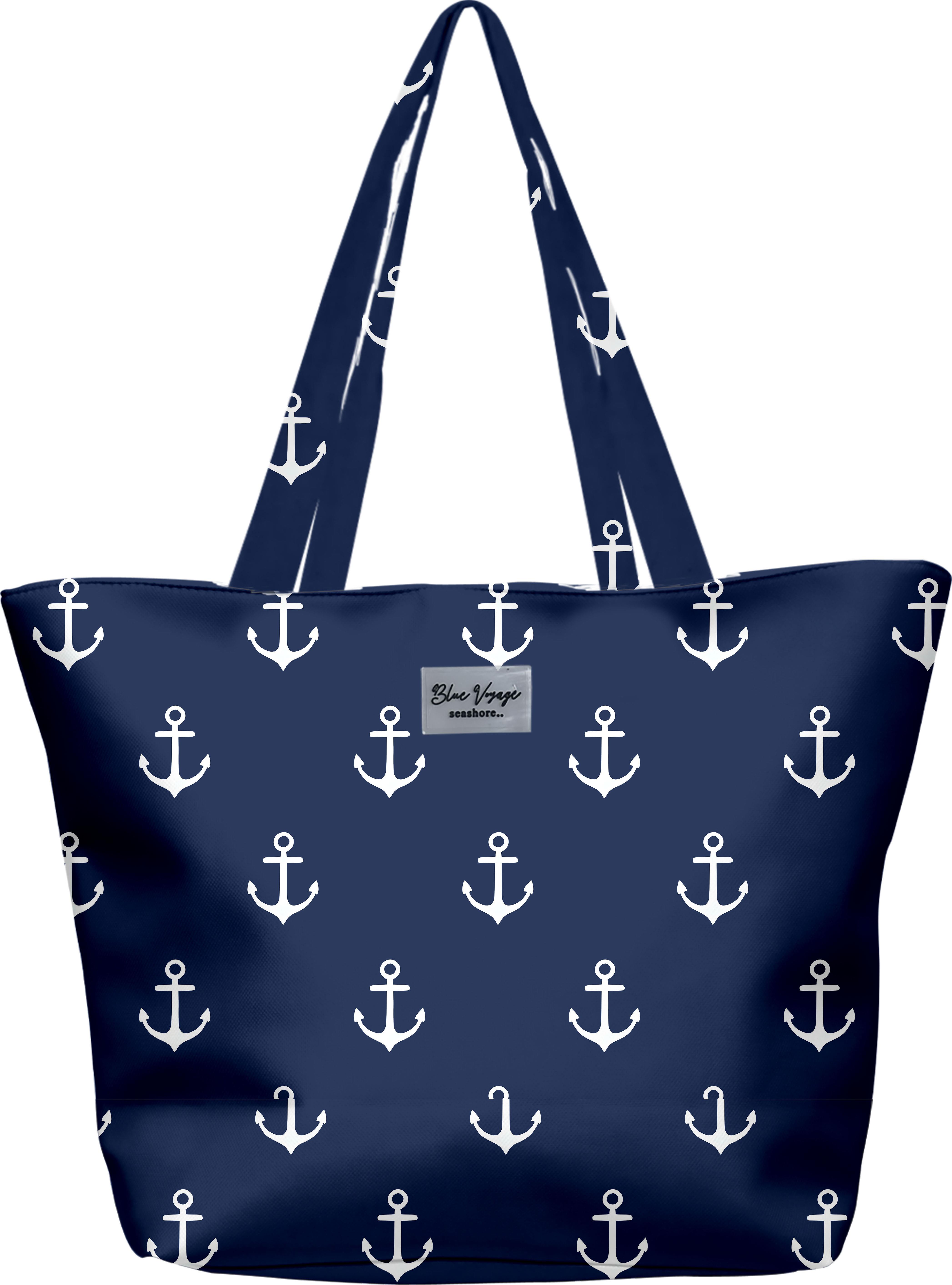 Marin Çapa Desenli Parçalı Kendinden Saplı Astarlı Kadın Plaj Çantası 