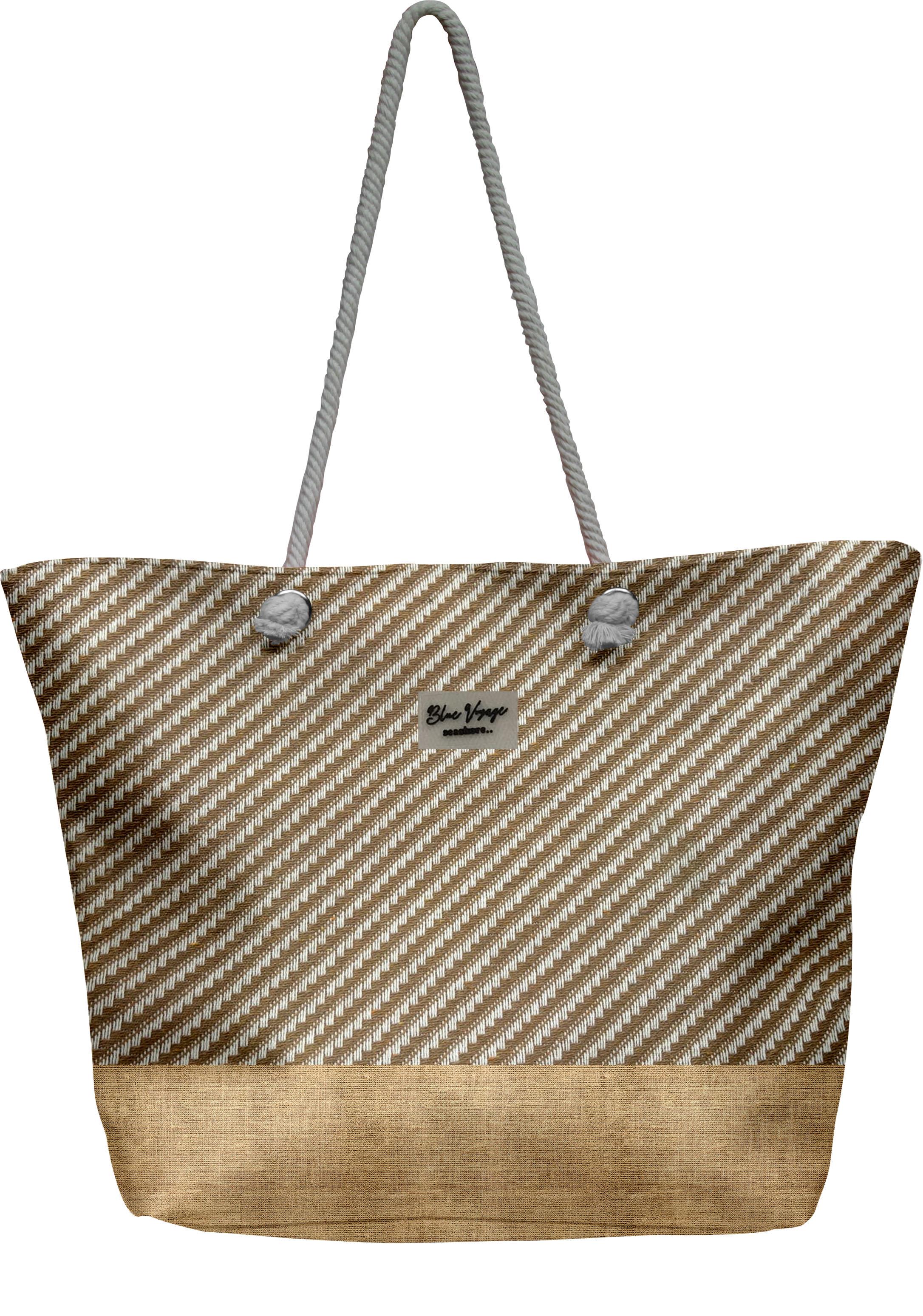 Keten Dokulu Jüt Parçalı Krem-Bej Rengi Astarlı Geniş Hacimli Kadın Plaj Çantası