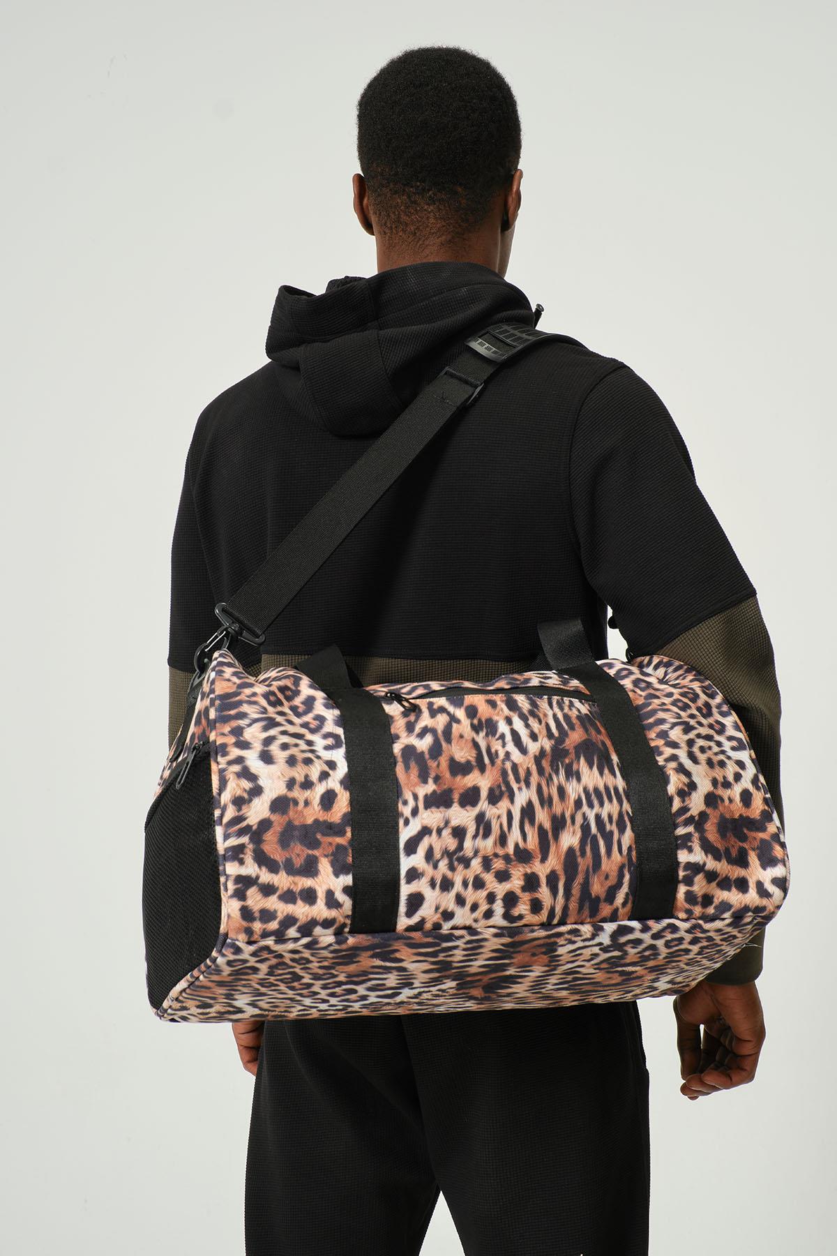 Leopar Desenli Kilitli Unisex Seyahat Çantası - Kabin Boy El Valizi - Spor Çantası