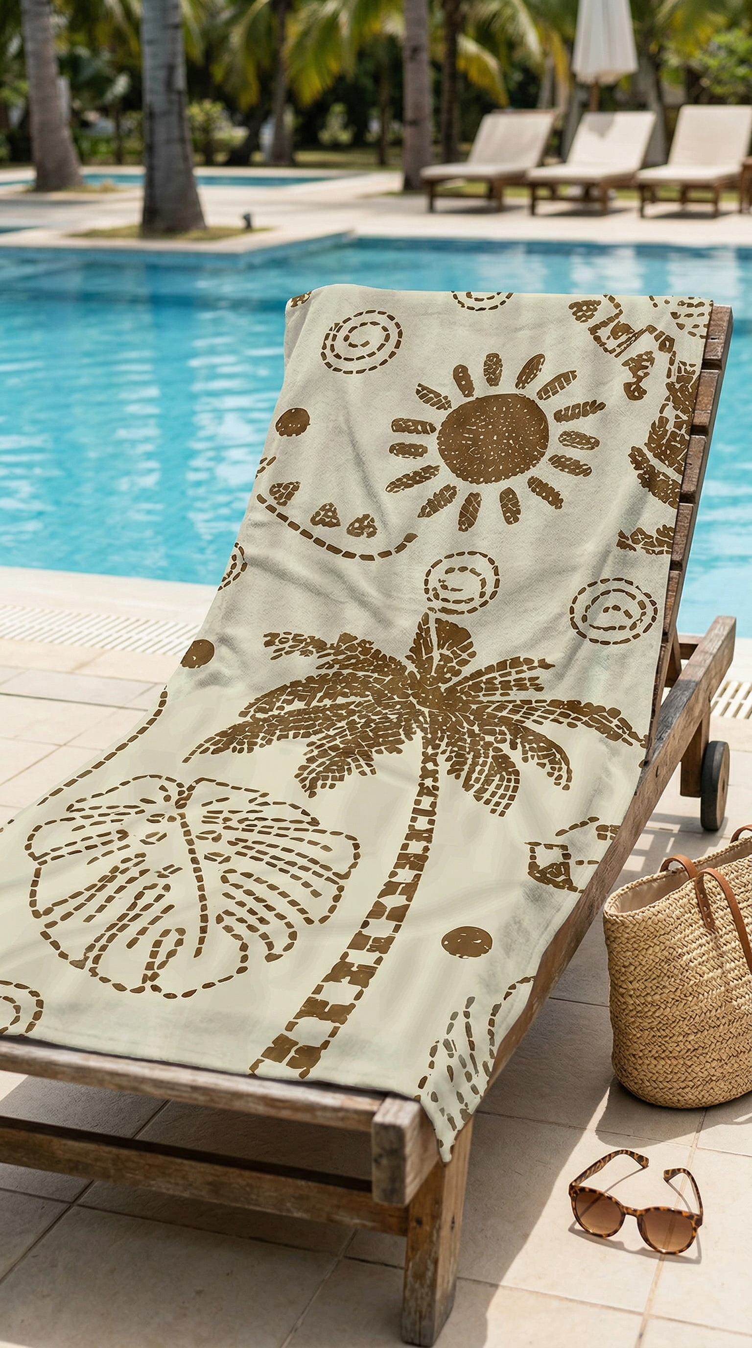 Palmiye Desenli Krem Rengi Yüksek Su Emici 70x150cm Plaj Havlusu