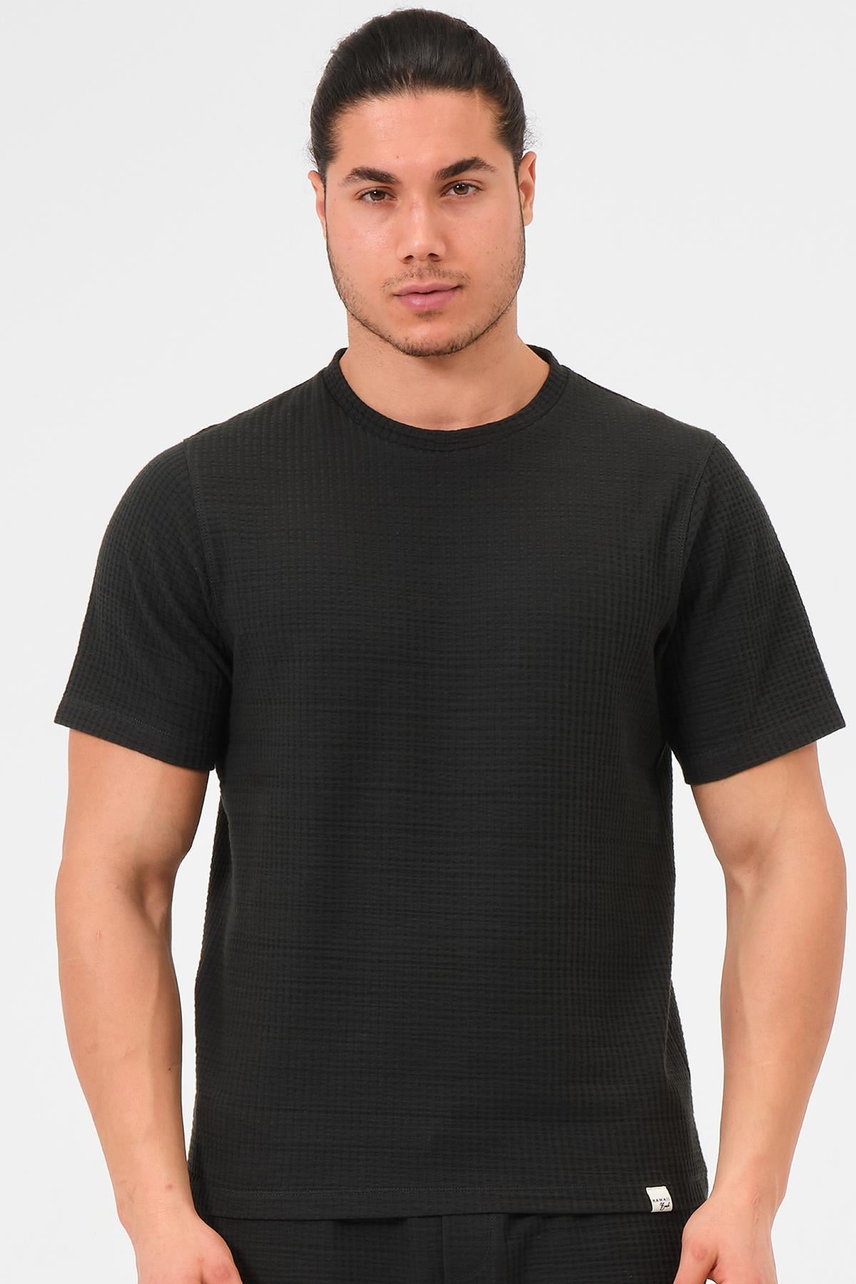 Erkek Petrol Yeşili %100 Pamuk Oversize Bisiklet Yaka Basic Tişört 