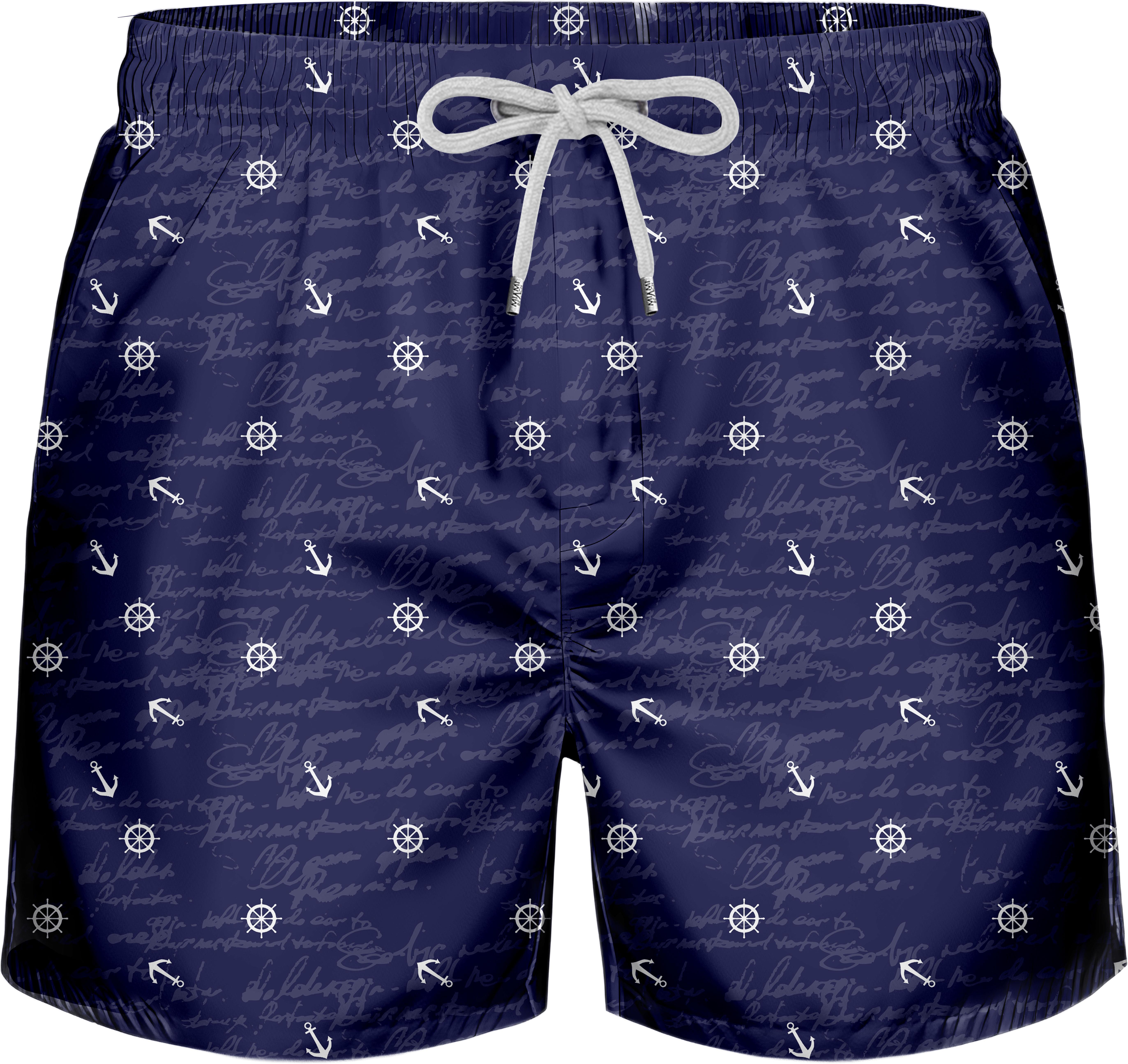 Marin Çapa Desenli Lacivert Standart Boy Erkek Mayo Deniz ve Havuz Şortu