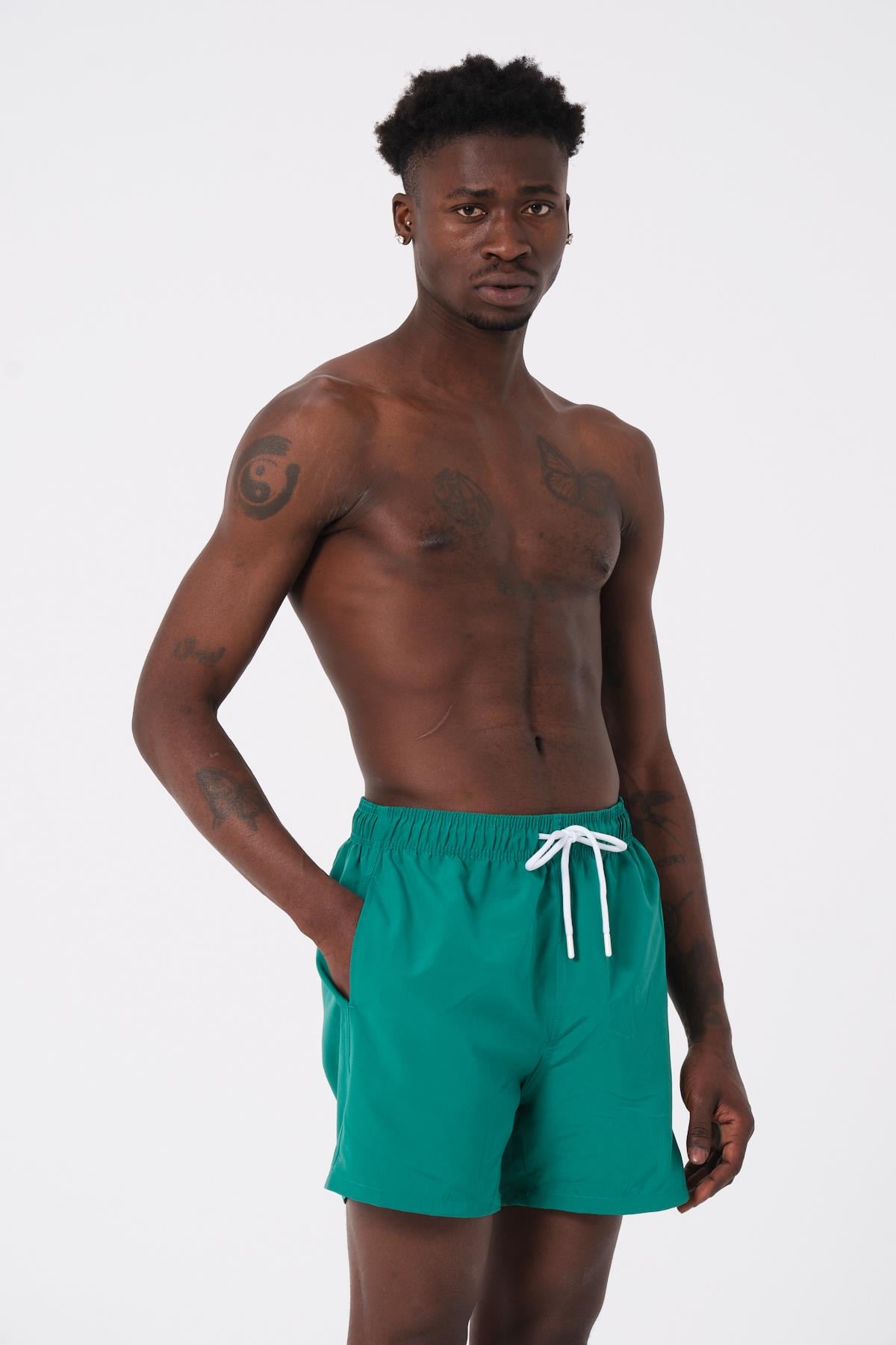 DAAG Yeşil Düz Renk Standart Boy Erkek Deniz ve Havuz Şortu 