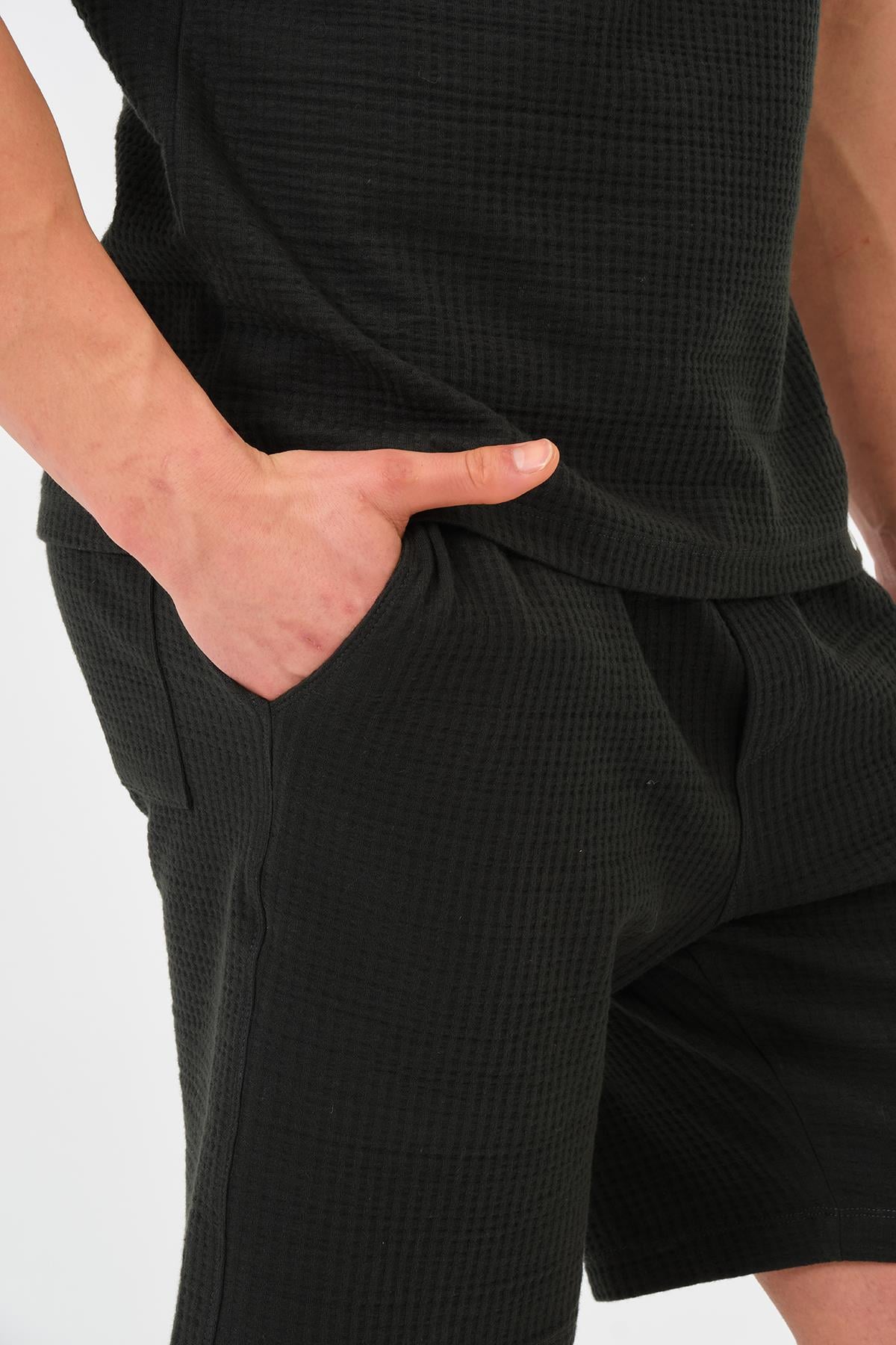 Erkek Petrol Yeşili  Oversize Cepli Recycle %100 Pamuklu Standart Boy Şort