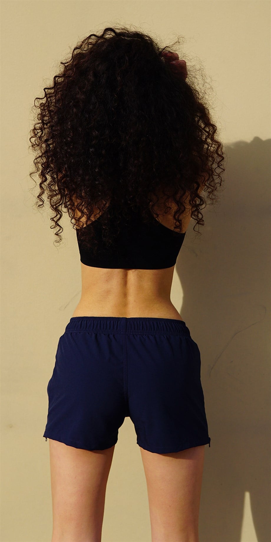 Lacivert Yan Fermuarlı Mini Boy Kadın Mayo Deniz Şortu 