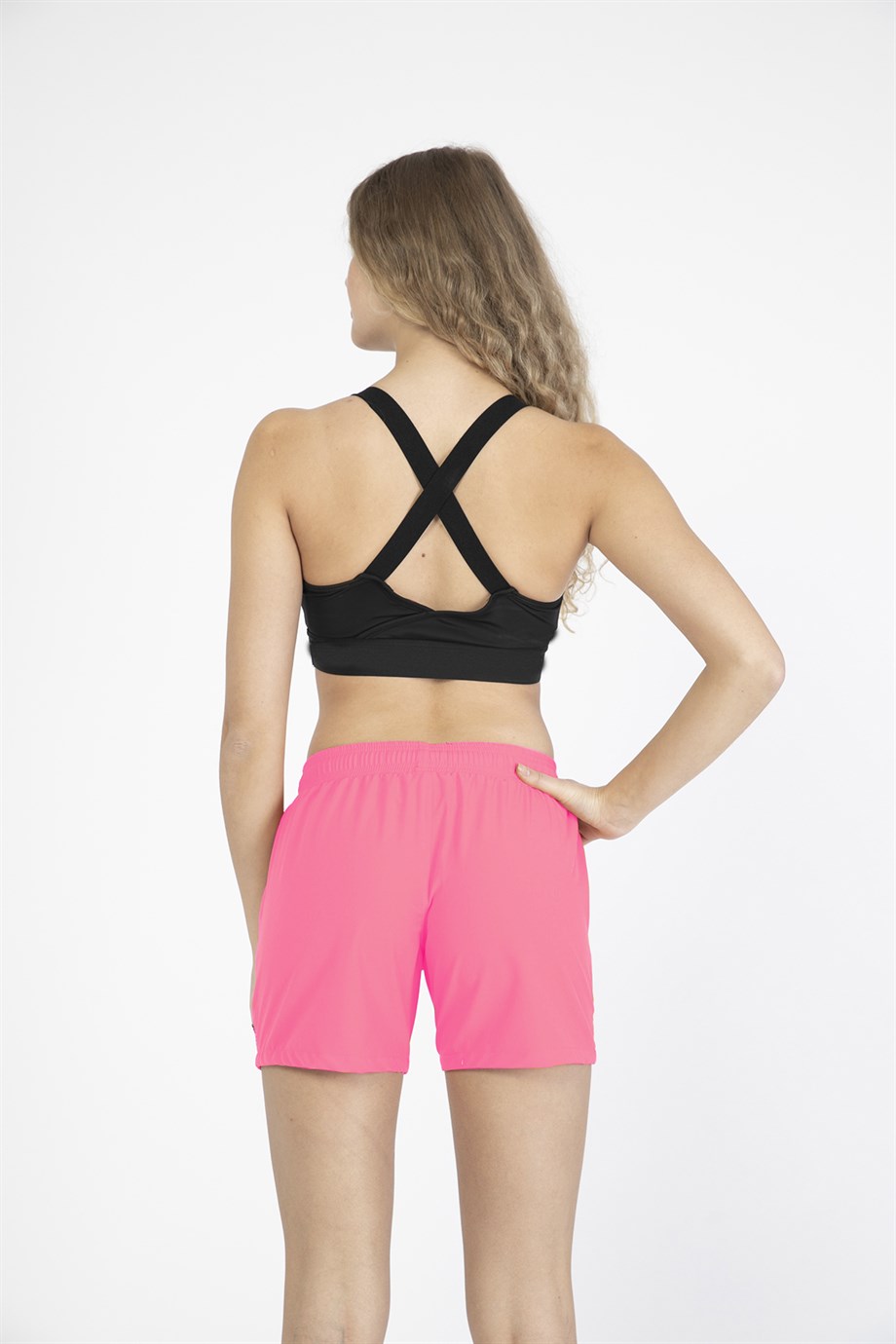 Pembe Orta Boy Yan Cepli Kadın Mayo Deniz Şortu