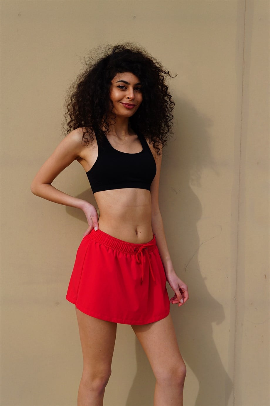 Kırmızı Mini Boy Kadın Şort Etek 