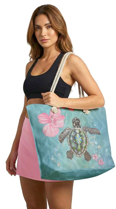 Kaplumbağa Desenli Geniş Hacimli Astarlı Kadın Plaj Çantası