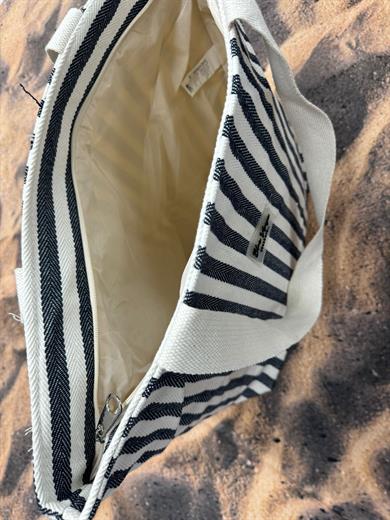 Lacivert Çizgili Pamuklu Plaj Çantası