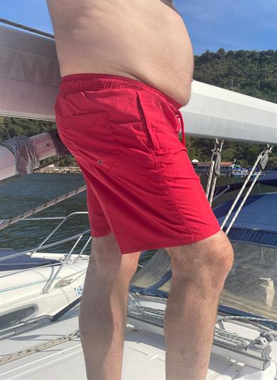 Kırmızı Büyük Beden Standart Boy Erkek Mayo Deniz Şortu 
