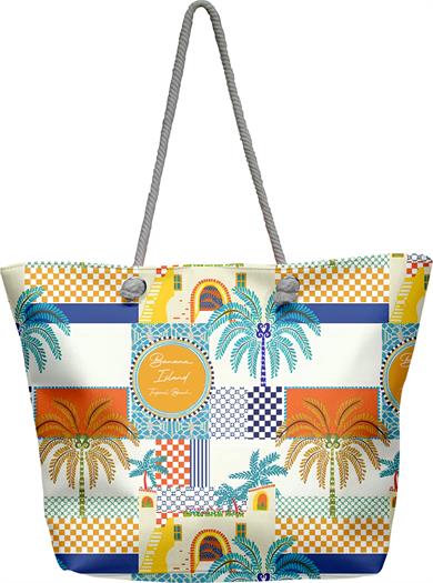 Tropikal Patchwork Desenli Geniş Hacimli Astarlı Kadın Plaj Çantası