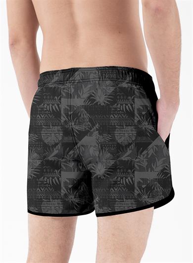 Tropikal Siyah Desenli Mini Boy Erkek Mayo Deniz Şortu 