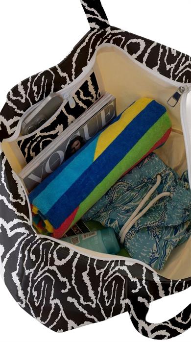 Soyut Desenli Siyah Beyaz Parçalı Kendinden Saplı Astarlı Kadın Plaj Çantası 