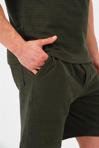 Erkek Haki Oversize Cepli Recycle %100 Pamuklu Standart Boy Şort