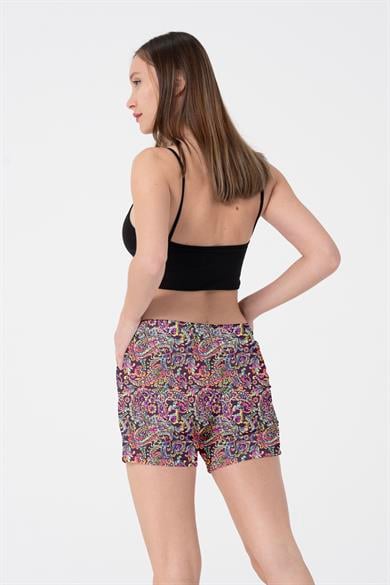 Paisley Desenli Renkli İki Cepli Kısa Kadın Deniz ve Havuz Şortu