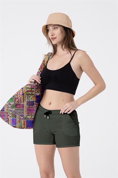 Etnik Desenli , Astarlı Kendinden Saplı, Geniş Hacimli Plaj Çantası