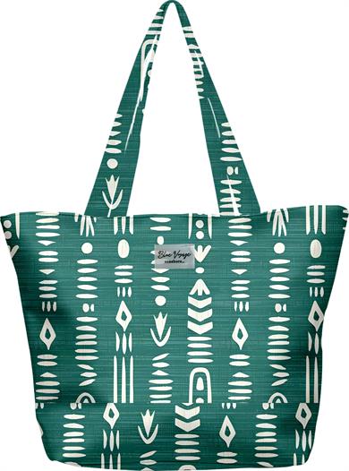 Etnik Desenli Yeşil Parçalı Kendinden Saplı Astarlı Kadın Plaj Çantası