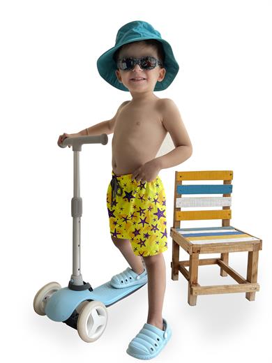 Deniz Yıldızı Desenli Sarı Standart Boy Erkek Çocuk Mayo Deniz Şortu 