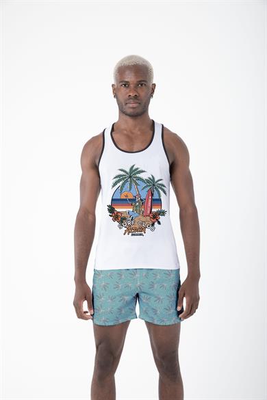 Desenli Sıfır Kol Nefes Alan Kumaş Erkek Atlet