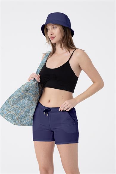 Mavi Paisley Desenli , Astarlı Kendinden Saplı, Geniş Hacimli Plaj Çantası