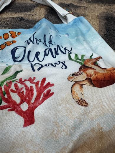 Kaplumbağa Desenli Yüksek Su Emicili Çanta Olabilen Plaj Havlusu