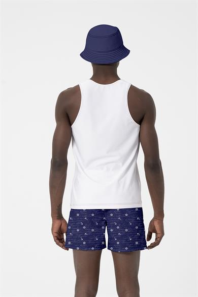 Marin Çapa Desenli Lacivert Standart Boy Erkek Mayo Deniz ve Havuz Şortu