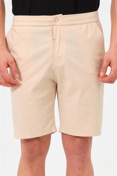 Erkek Ekru Standart Fit Normal Kesim %100 Pamuk Cepli Dokuma Şort
