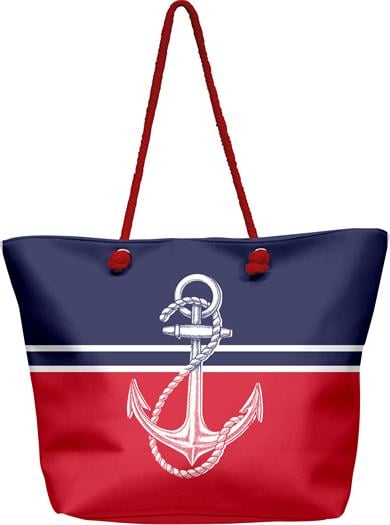 Marin Çapa Desenli Kalın Malzemeli,Geniş Hacimli Kadın Plaj Çantası