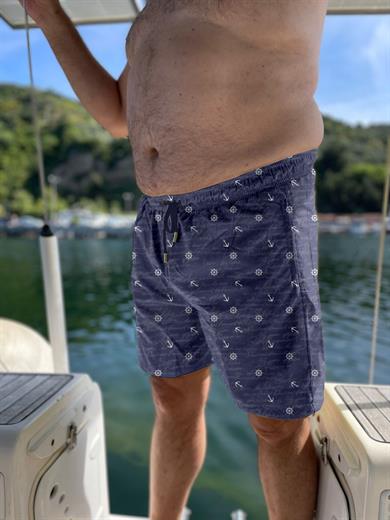 Lacivert Marin Desenli Büyük Beden Standart Boy Erkek Mayo Deniz Şortu