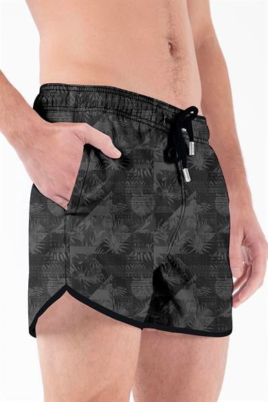 Tropikal Siyah Desenli Mini Boy Erkek Mayo Deniz Şortu 