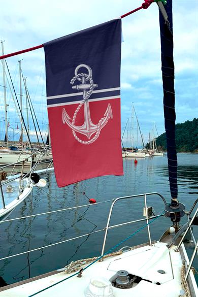 Lacivert Kırmızı Çapa Desenli Unisex Plaj Havlusu 70x150