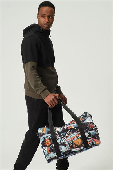 Desenli Kilitli Unisex Seyahat Çantası - Kabin Boy El Valizi - Spor Çantası