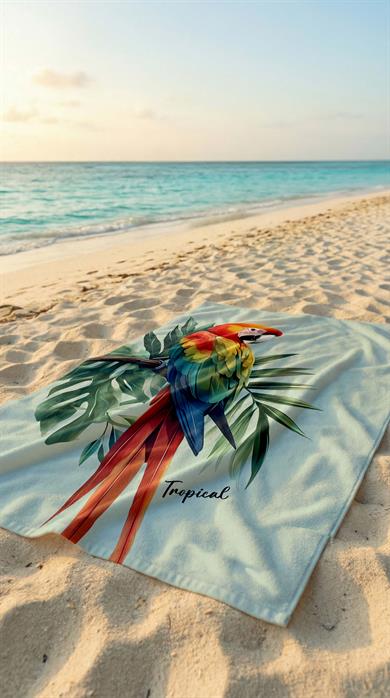 Renkli Kuş Desenli Yüksek Su Emici 70x150cm Plaj Havlusu