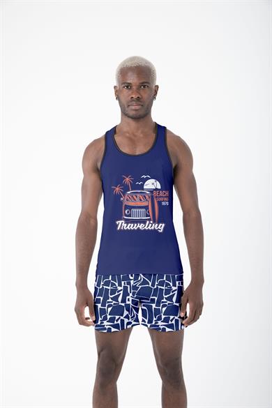 Desenli Sıfır Kol Nefes Alan Kumaş Erkek Atlet