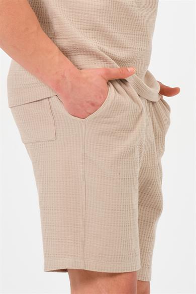 Erkek Bej Oversize Cepli Recycle %100 Pamuklu Standart Boy Şort