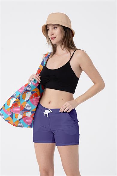 Renkli Balık Desenli , Astarlı Kendinden Saplı, Geniş Hacimli Plaj Çantası