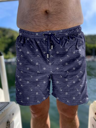Lacivert Marin Desenli Büyük Beden Standart Boy Erkek Mayo Deniz Şortu