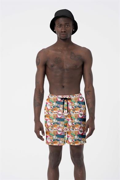 Hawaii Beach Renkli Baskılı Esnek kumaş Standart Boy Erkek Deniz Şortu