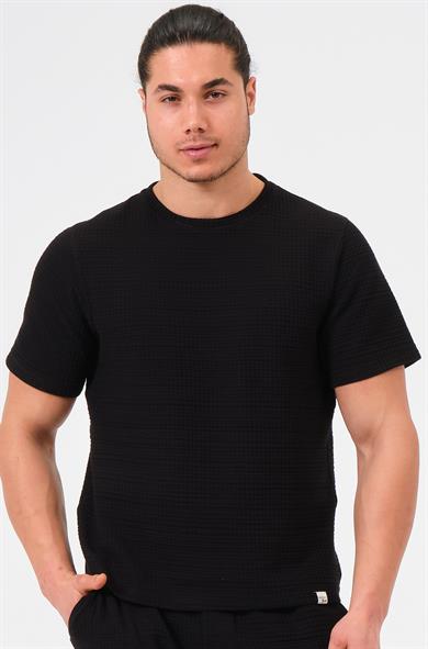 Erkek Siyah %100 Pamuk Oversize Bisiklet Yaka Basic Tişört 