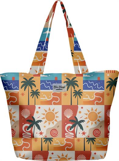 Patchwork Desenli Parçalı Kendinden Saplı Astarlı Kadın Plaj Çantası 