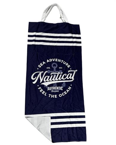 Lacivert Nautical  Desenli Yüksek Su Emicili Çanta Olabilen Plaj  Havlusu