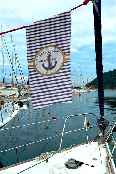 Marin Çapa Desenli Lacivert Beyaz Unisex Plaj Havlusu 70x150