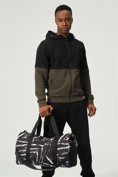 Siyah Desenli Kilitli Unisex Seyahat Çantası - Kabin Boy El Valizi - Spor Çantası