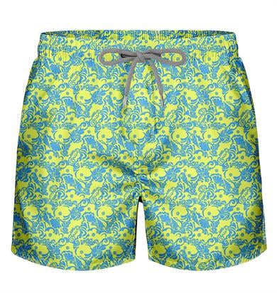 Sarı Karışık Desenli Su İtici Çabuk Kuruma Özellikli Standart Boy Erkek Mayo Deniz Şortu