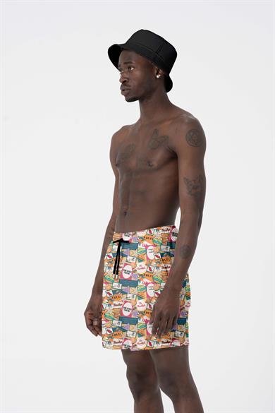 Hawaii Beach Renkli Baskılı Esnek kumaş Standart Boy Erkek Deniz Şortu