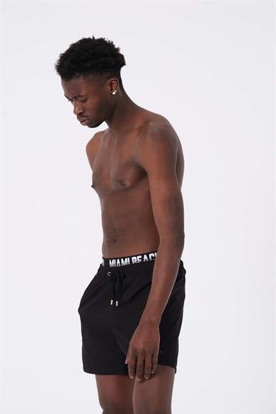 Siyah Boxer Lastikli Standart Boy Erkek Deniz ve Havuz Şortu 