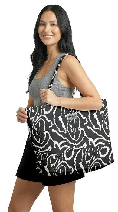 Soyut Desenli Siyah Beyaz Parçalı Kendinden Saplı Astarlı Kadın Plaj Çantası 